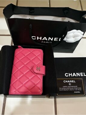 Authentic CHANEL Pink Quilted Lambskin Long Wallet Silver CC Never Used